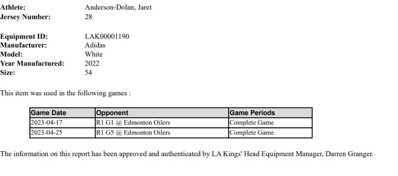 Jaret Anderson-Dolan 2023 Away Playoff Game-Used Jersey