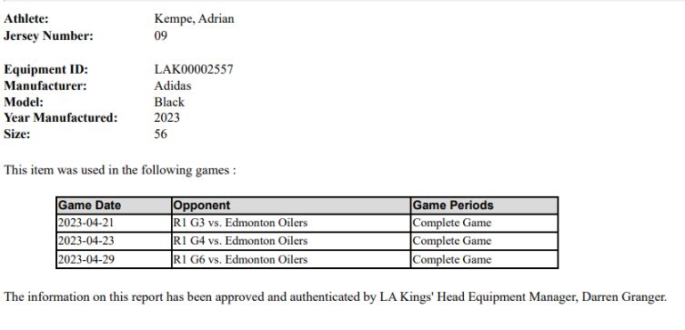 Adrian Kempe Playoff Game-Used Home Jersey (2022-2023)
