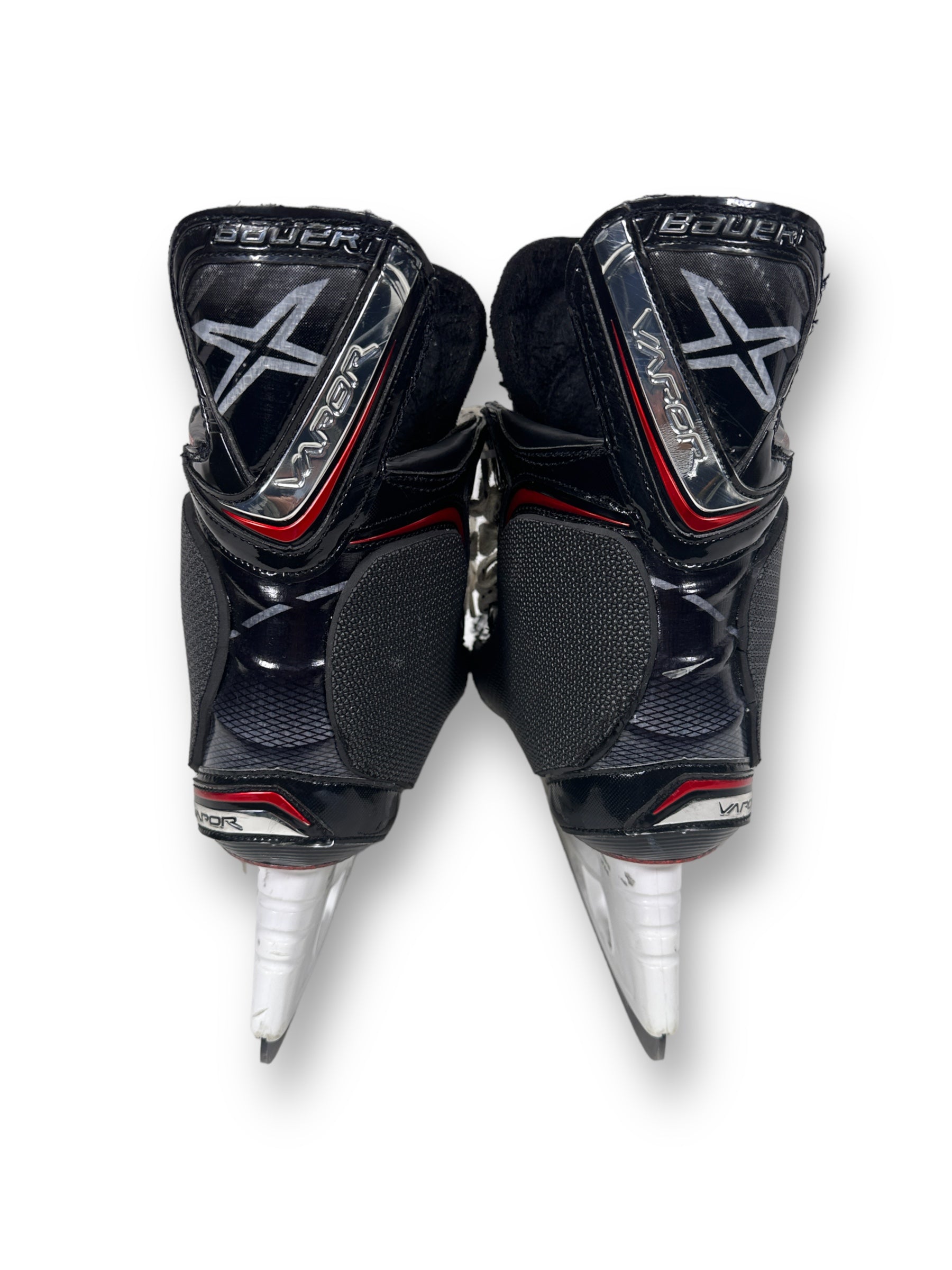 Rear view of the skates, where the shot blockers end.
