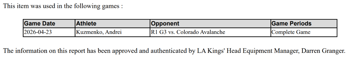 Andrei Kuzmenko Game-Used Home Jersey (Playoff Set, 2026 Stanley Cup Playoffs)