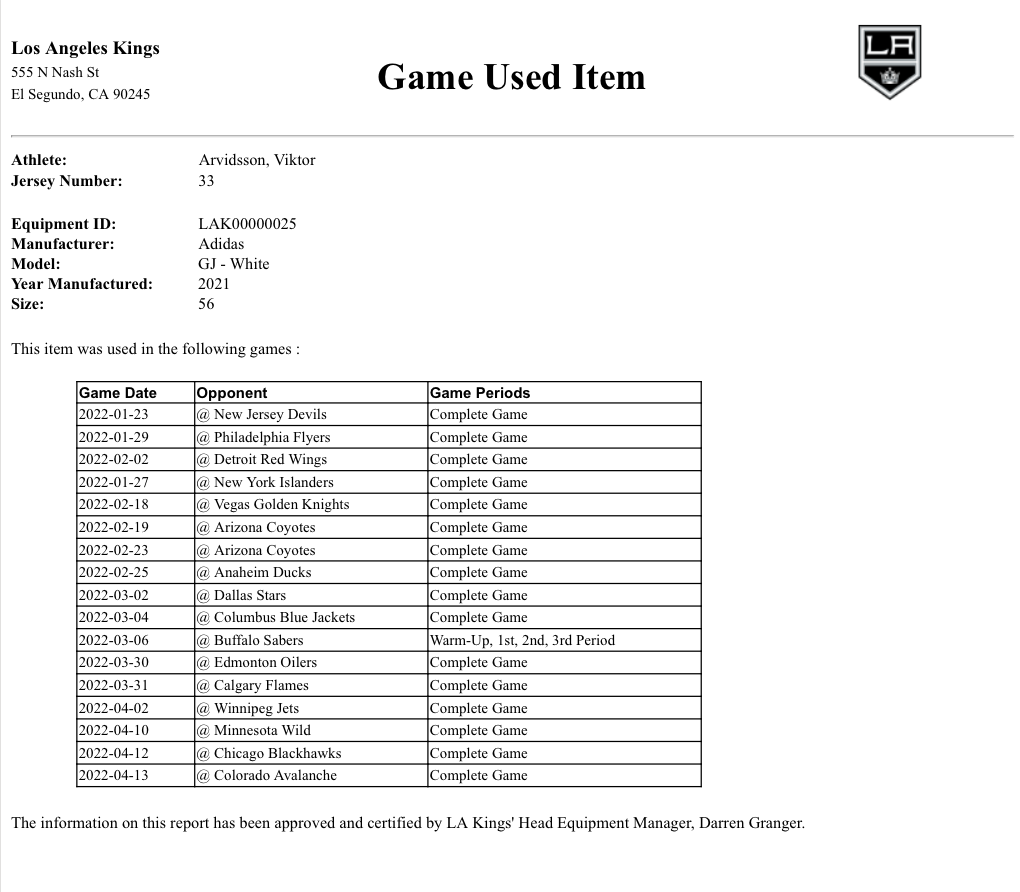 Viktor Arvidsson Game-Used Away Jersey (Set 2, 2021-2022 Season)