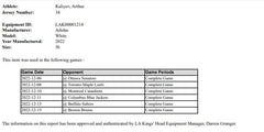Arthur Kaliyev Game-Used Away Jersey (Set 2, 2022-2023)