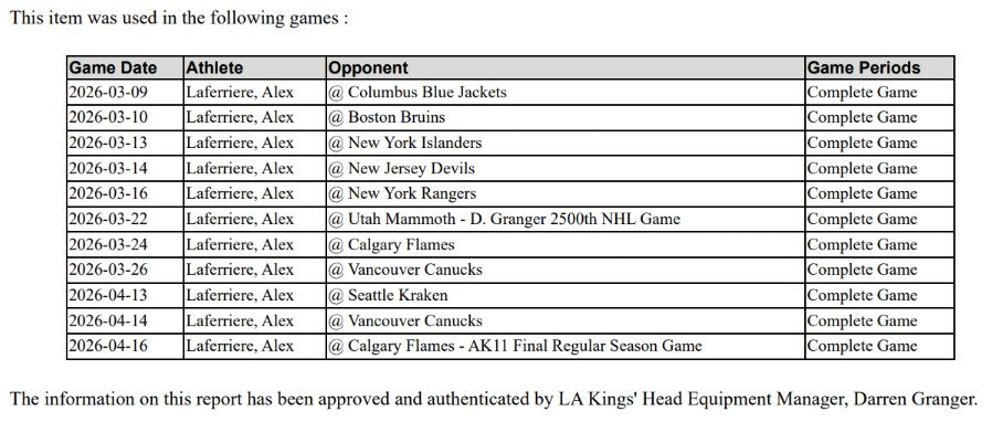 Alex Laferriere Game-Used Away Jersey (Set 4, 2025-2026)