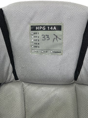 Label marking Fit 4 (XL), with the model HPG 14A, with 33 written on the tag for Lukas Parik, and initialed by Kay Whitmore