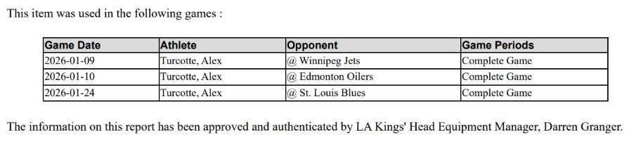 Alex Turcotte Game-Used Away Jersey (Set 2, 2025-2026)