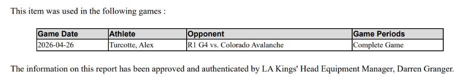 Alex Turcotte Game-Used Home Jersey (Playoff Set, 2026 Stanley Cup Playoffs)