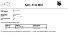 Arthur Kaliyev Game-Used Reverse Retro 2.0 Jersey Set 1